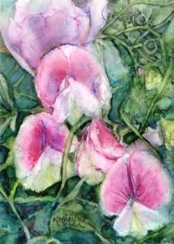 June - "Spring Debutantes" by Katherine Weber, Woodstock IL - Watercolor on Terraskin - SOLD